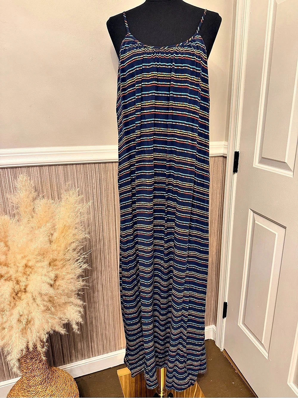 Merona XXL Navy Multicolor Striped Cowl Neck Maxi Dress